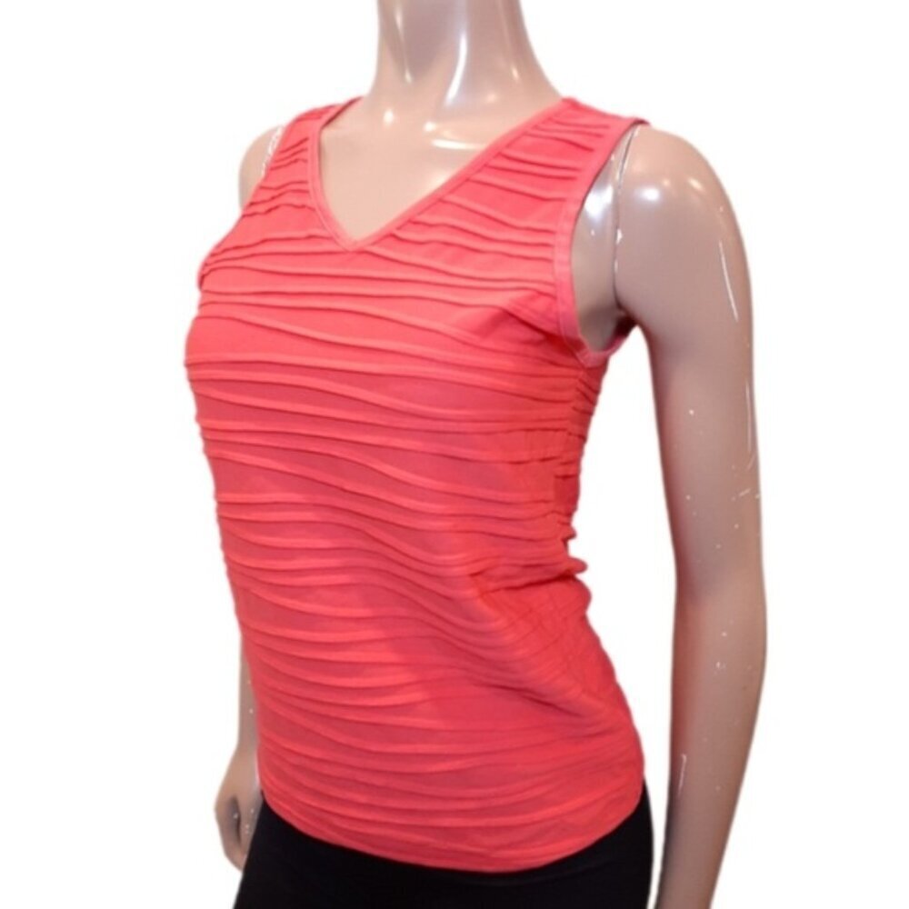 3/$20 REITMANS Pintucked Sleeveless Top Vneck Coral Tank Wide Shoulder Textured